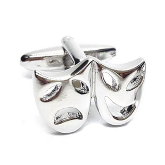 Silver Tragedy/Comedy Masks (Theater) Cuff Links - Picture 1 of 6